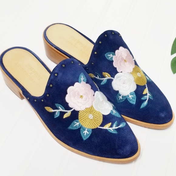 Soludos x Anthropologie Jardin Embroidered Suede Leather Mules 10 - Picture 8 of 8